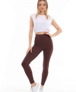 Merter Toptan Tayt İmalatçıları Wholesale leggings Wogues Yüksek Bel Fitilli Tayt - Kahve