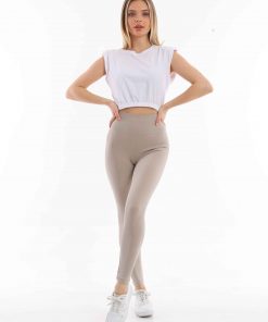 Merter Toptan Tayt İmalatçıları Wholesale leggings Wogues Yüksek Bel Fitilli Tayt - Taş Rengi