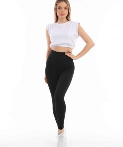 Merter Toptan Tayt İmalatçıları Wholesale leggings Wogues Yüksek Bel Fitilli Tayt - Siyah