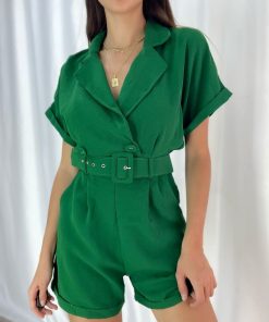 Toptan Bayan Giyim Wholesale Merter Tekstil İmalatçıları Kruvaze Kemerli Dokuma Krep Şort Tulum