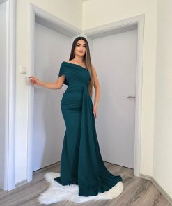 Toptan Bayan Giyim Wholesale Merter Tekstil İmalatçıları Drapelli Tek Omuz İthal Krep Elbise