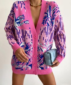 Toptan Triko Osmanbey Laleli Merter Wholesale Knitwear Desenli Düğmeli Şık Triko Hırka