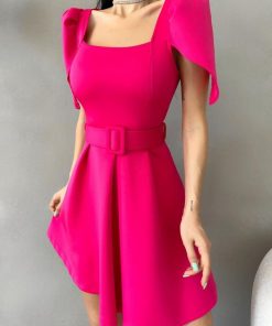 Toptan Bayan Giyim Wholesale Merter Tekstil İmalatçıları Kare Yaka Omuz Detay Scuba Midi Elbise