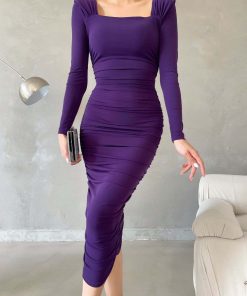 Toptan Bayan Giyim Wholesale Merter Tekstil İmalatçıları Kare Yaka Omuz Detay Büzgülü Sandy Elbise