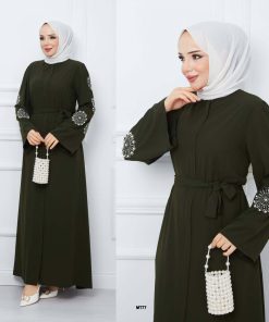 Toptan Tesettür Giyim Merter Wholesale Hijab Clothing  Taş İşlemeli Kemerli 1. Kalite Krep Tesettür