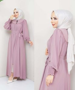 Toptan Tesettür Giyim Merter Wholesale Hijab Clothing  Kolları Büzgülü Kemerli Krep Tesettür